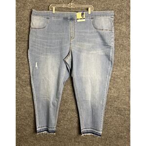 Terra & Sky Womens Pull On Jeggings Size 4X Blue Light Wash Denim Frayed Hem